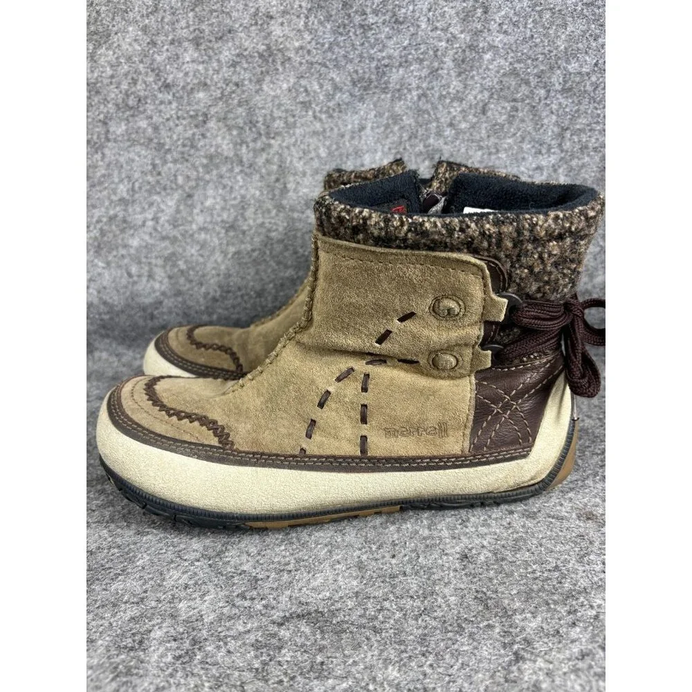 Merrell‎ Puffin Mtn Boots Womens Size 9.5 Brown Suede Ankle Winter Snow Booties